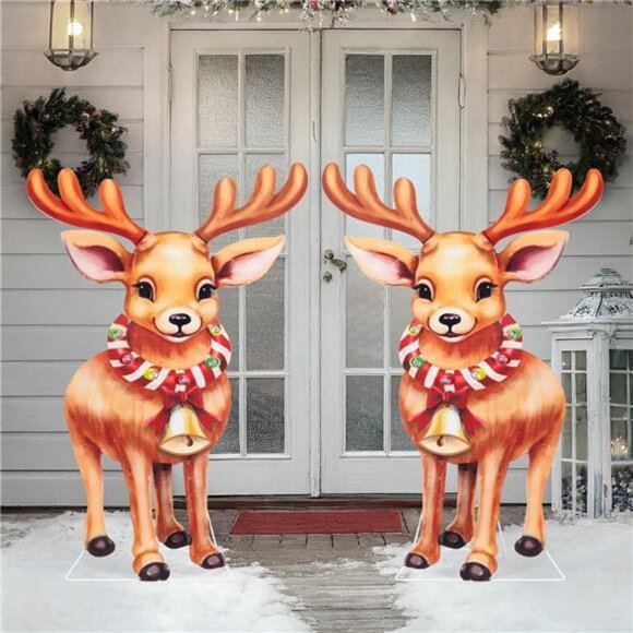 2pk Solar Metal Yard Stake Lights Reindeer Stake Colored Flashing LED Lights - Picture 6 of 8